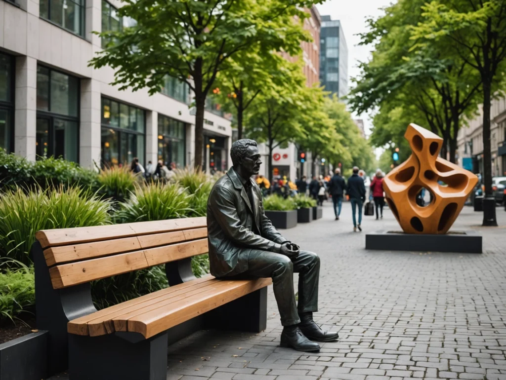 Artystyczna rzeźba miejska z ławeczką (Urban Art Bench) w Warszawie – precyzyjny model 3D wykonany przez Malpol.