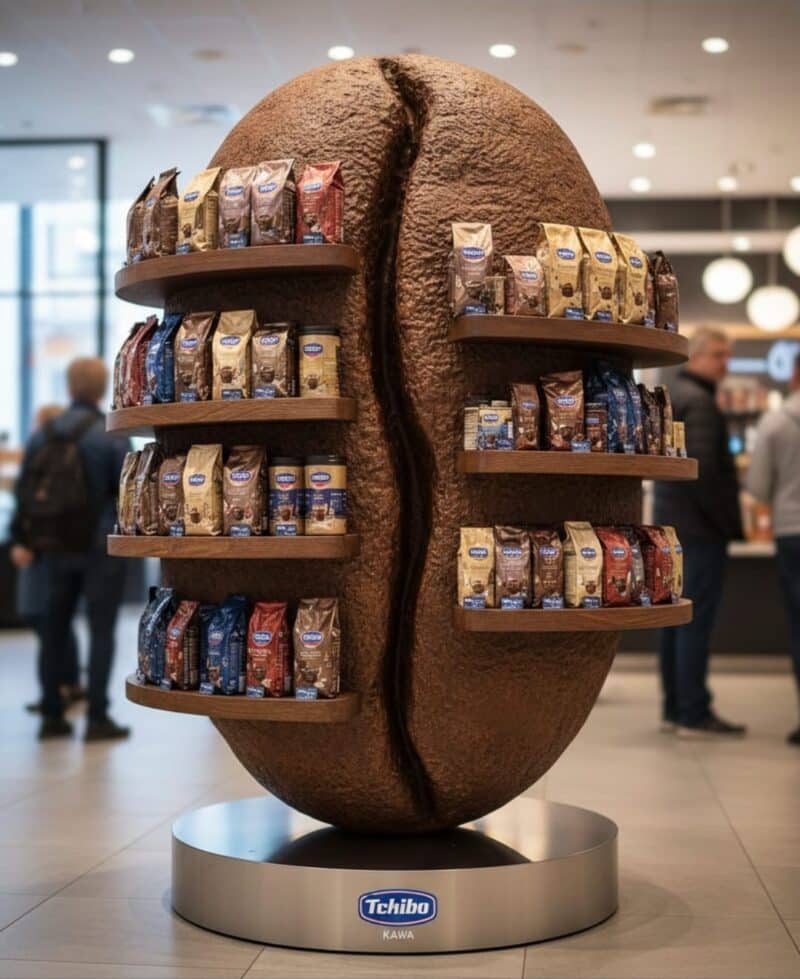 ekspozytor reklamowy chibo makieta ziarna kawy 3d z półkami - pos