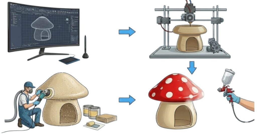 Indywidualne projekty domków dla zwierząt - proces produkcji 3D. Twój pomysł nasza realizacja z fiberglassu Design4Pets.
