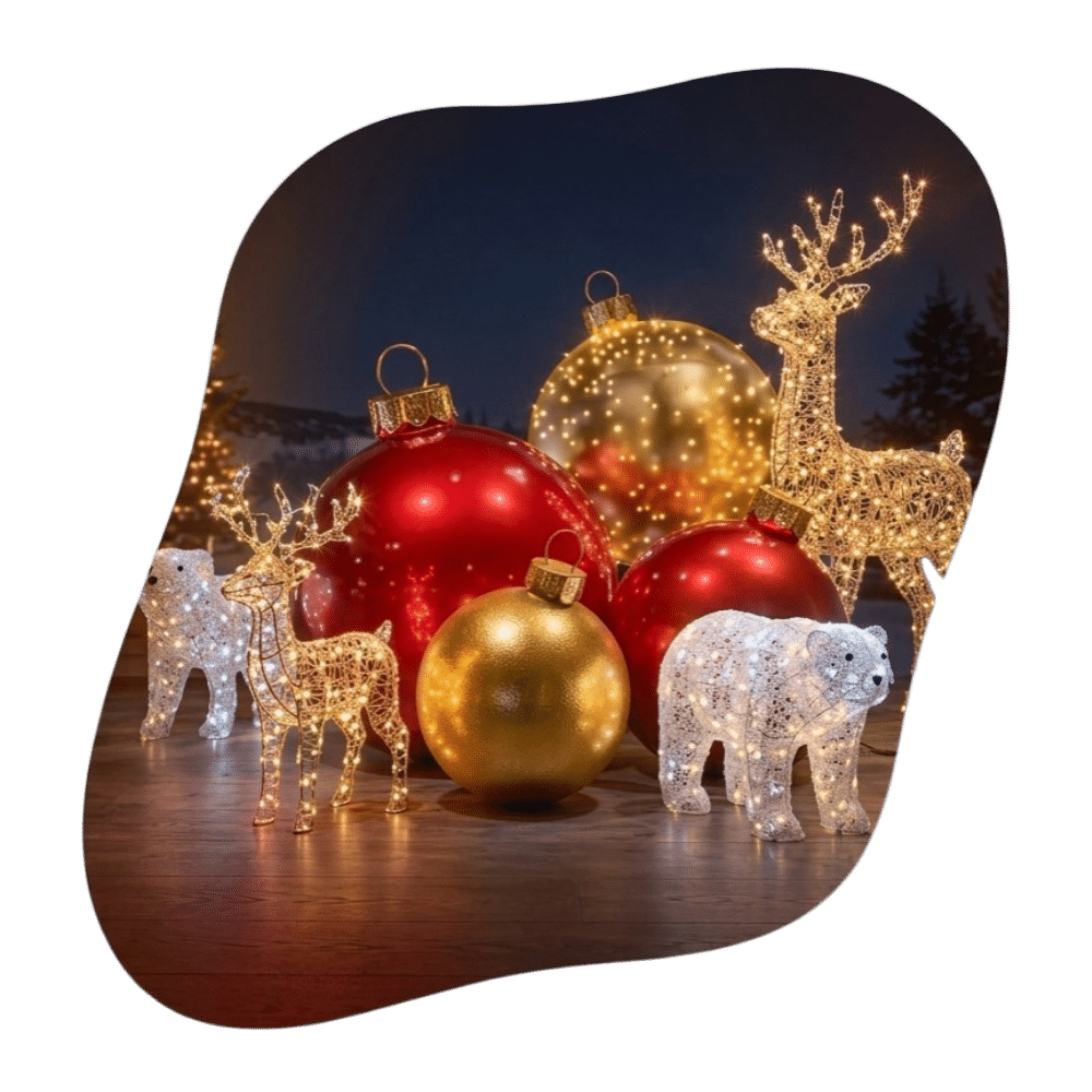 Gigantyczne dekoracje świąteczne XXL (Christmas Decorations) – bombki i renifery 3D – galeria handlowa – Producent Malpol.
