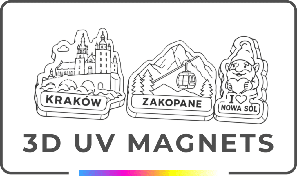 magnesy 3D UV z motywami miast Kraków, Zakopane oraz Nowa Só